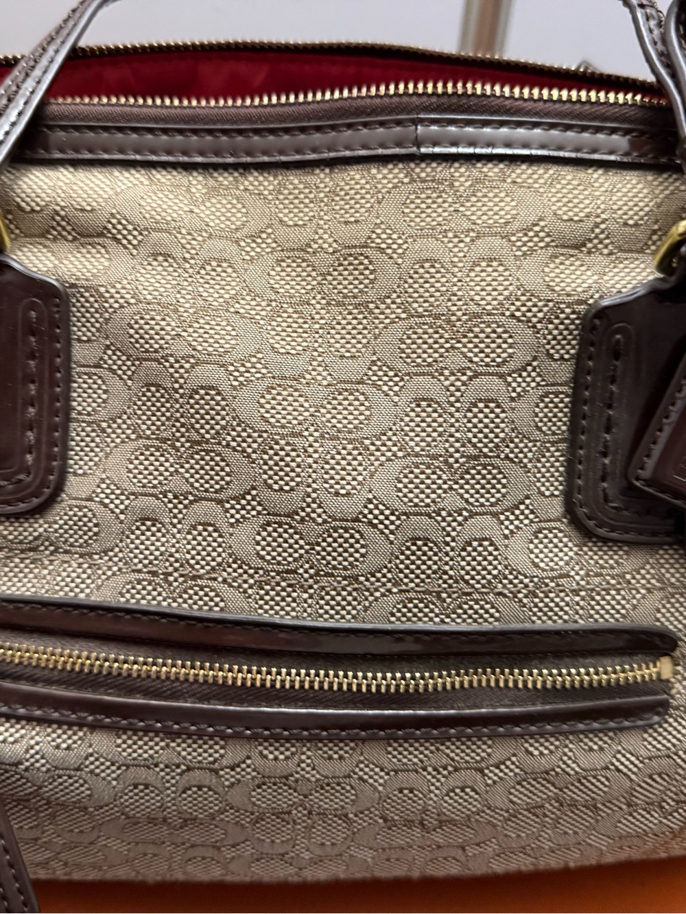 Coach Khaki Signature Satchel with Brown Leather Trim - Picture 12 of 12